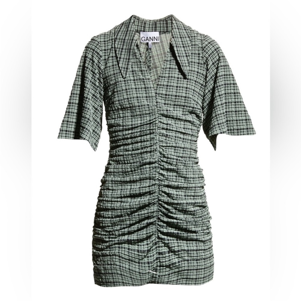 Ganni Green and Black Mini Dress